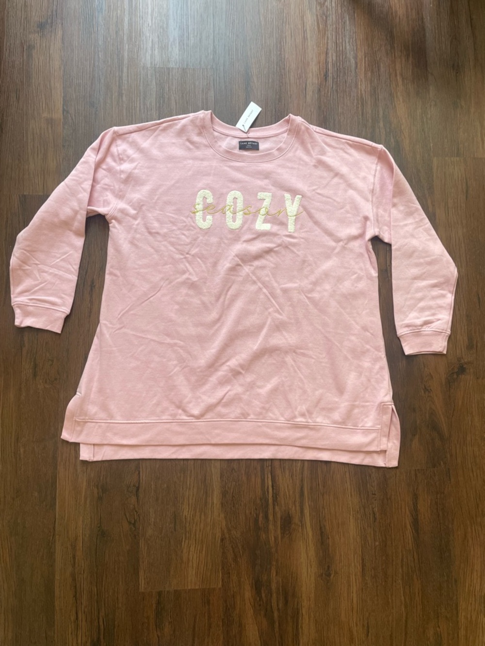 Lane Bryant Embroidered Cozy Season Graphic Side-Slit Pink 2X-3X Sweatshirt NWT